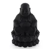 Statueta feng shui Buddha vesel pe floare de lotus, 9cm - negru