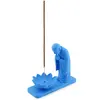 Suport ardere betisoare parfumate calugar si floare de lotus - albastru, imagine 2