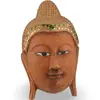 Statueta vintage din lemn, cap Buddha sculptat si decorat cu cristale - 29cm