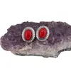 Cercei cu clipsuri Coral rosu in montura argintie - model oval, 28mm, imagine 2