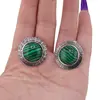 Cercei cu clipsuri Malachit in montura argintie - model rotund, 25mm, imagine 3