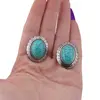 Cercei cu clipsuri Turcoaz in montura argintie - model oval, 28mm, imagine 3