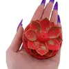 Suport aromaterapie pentru ardere betisoare parfumate, model floare de lotus rosie cu accente aurii - 2,5cm, imagine 3