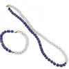 Set colier si bratara Lapis Lazuli si Piatra lunii rondele 7mm, Lapis lazuli sfere fatetate 2mm si Hematit auriu