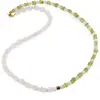 Colier Peridot si Cuart roz patratele 5mm, Piatra lunii sfere 4mm si Hematit auriu