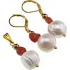 Set cercei si pandantiv Perle de cultura sfere neuniforme 10-15mm si Coral rosu 5-7mm