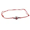 Bratara reglabila pe snur cu element central cruce rosie si bumbi argintii, imagine 2