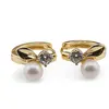 Cercei din cupru placat cu aur galben 18k, model cu frunza, Perla si Zirconiu, imagine 2