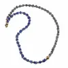 Colier Lapis lazuli si Pirita patratele 4mm, Lapis lazuli sfere 3mm si Hematit auriu