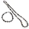 Set bratara si colier Cuart turmalinat sfere fatetate 8mm si discuri fatetate 4mm