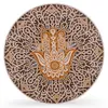 Decoratiune rotunda layered mandala cu palma Hamsa , alb cu galben - 24cm