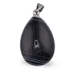 Pandantiv Agat negru lacrima bombata, 32mm