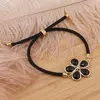 Bratara Obsidian floare cu montura aurie, 26mm, imagine 2