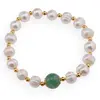 Bratara pe elastic Perle de cultura albe si Aventurin, 9-10mm