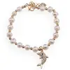 Bratara Perle de cultura albe, bumbi aurii si charm delfin