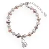 Bratara Perle de cultura multicolore, bumbi argintii si charm Wu lou