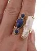 Inel reglabil auriu cu Perla de cultura si Lapis lazuli, imagine 3
