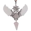 Pandantiv angelic cu Merkaba, Pendul din Cuart roz si Aripi Sidef, 10cm
