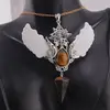 Pandantiv angelic cu Merkaba, Pendul din Ochi de tigru si Aripi Sidef, 10cm, imagine 2