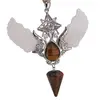 Pandantiv angelic cu Merkaba, Pendul din Ochi de tigru si Aripi Sidef, 10cm