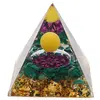 Piramida orgon Malachit cu floarea vietii, foita de aur si sfera Jad galben, 5cm