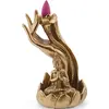 Suport ardere conuri parfumate cascada - backflow, Buddha pe lotus si mana - 14cm