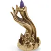 Suport ardere conuri parfumate cascada - backflow, Buddha vesel pe lotus - 14cm