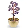 Copac cu cristale naturale de Ametist in bol metalic cu simboluri feng shui - 17cm