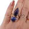 Inel reglabil statement dublu cu Lapis Lazuli si zirconii, auriu, imagine 3