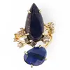 Inel reglabil statement dublu cu Lapis Lazuli si zirconii, auriu