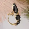 Inel reglabil statement dublu cu Obsidian negru si zirconii, auriu, imagine 2