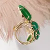 Inel reglabil statement dublu cu Onix verde si zirconii, auriu, imagine 2