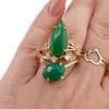 Inel reglabil statement dublu cu Onix verde si zirconii, auriu, imagine 3
