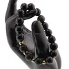 Bratara pentru barbati Obsidian auriu, Onix mat sfere 10mm si inox auriu pe elastic, imagine 3