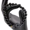 Bratara pentru barbati Obsidian auriu sfere si Obsidian fulg de nea sfere fatetate 8mm pe elastic, imagine 3