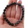 Bratara pentru barbati Obsidian auriu sfere si Obsidian fulg de nea sfere fatetate 8mm pe elastic, imagine 4