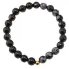 Bratara pentru barbati Obsidian auriu sfere si Obsidian fulg de nea sfere fatetate 8mm pe elastic