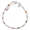 Bratara Perle de cultura albe lunguiete, Turmalina multicolora si charm moneda din argint 925