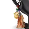 Breloc feng shui cu pisica Maneki Neko si ciucure multicolor, 11cm, imagine 2