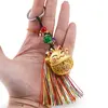 Breloc feng shui cu pisica Maneki Neko si ciucure multicolor, 11cm, imagine 3