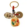 Breloc feng shui cu Wu Lou, monede chinezesti si pesti Koi pentru perseverenta si ambitie, 9cm