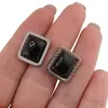 Cercei dreptunghiulari cu surub Obsidian si montura model grecesc, 16mm, imagine 3