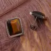 Cercei dreptunghiulari cu surub Ochi de tigru si montura model grecesc, 16mm, imagine 2