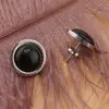 Cercei rotunzi cu surub Obsidian si montura model grecesc, 17mm, imagine 2