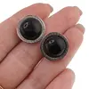 Cercei rotunzi cu surub Obsidian si montura model grecesc, 17mm, imagine 3