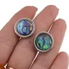 Cercei rotunzi cu surub Scoica Abalone si montura model grecesc, 17mm, imagine 3