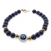 Bratara Lapis lazuli sfere 6mm cu Ochi protector si bumbi inox auriu, imagine 2