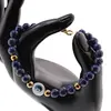 Bratara Lapis lazuli sfere 6mm cu Ochi protector si bumbi inox auriu, imagine 3