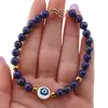 Bratara Lapis lazuli sfere 6mm cu Ochi protector si bumbi inox auriu, imagine 4