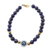 Bratara Lapis lazuli sfere 6mm cu Ochi protector si bumbi inox auriu